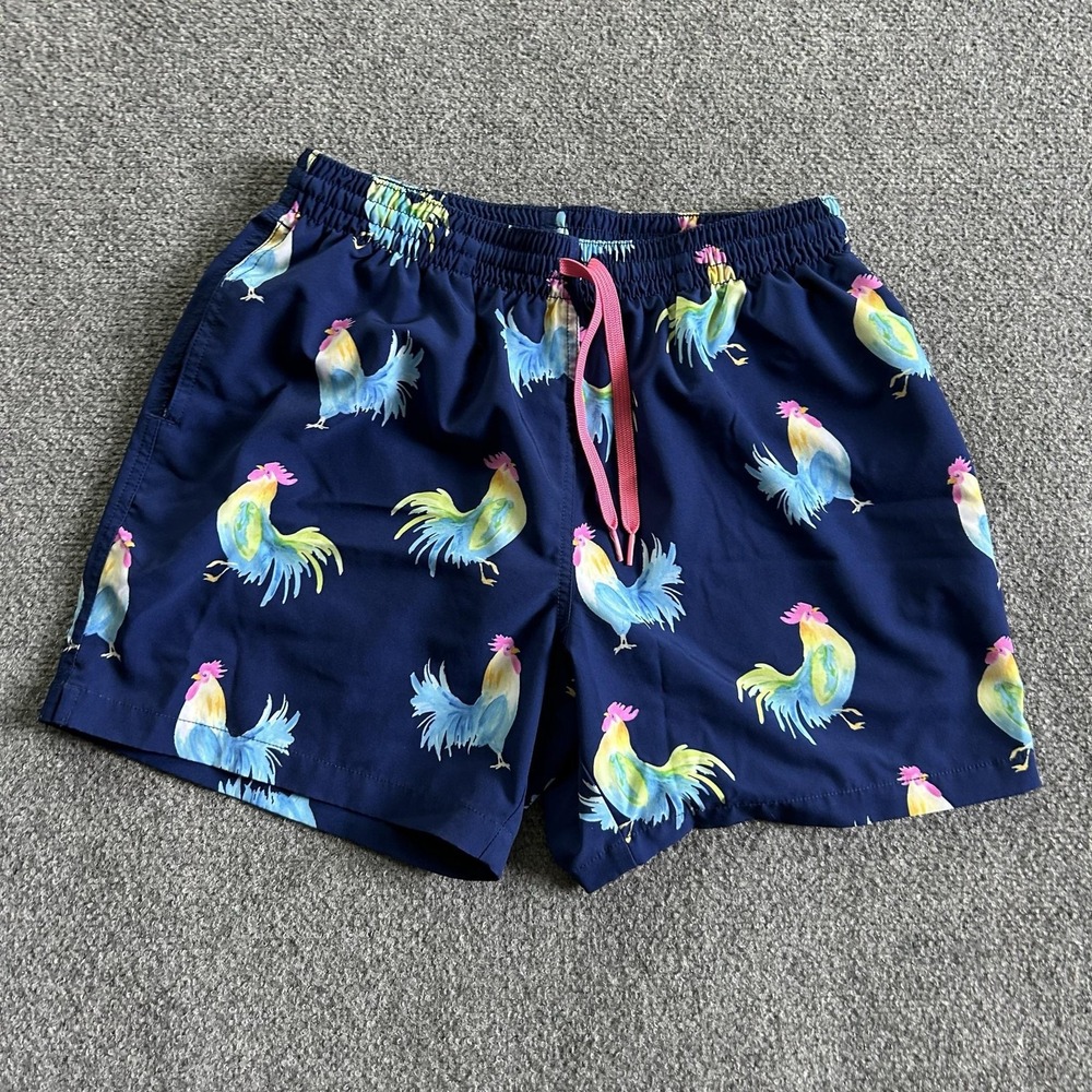 Chubbies Swim Shorts Mens Large Blue Rooster Print Lined Quick Dry 5.5 Inseam